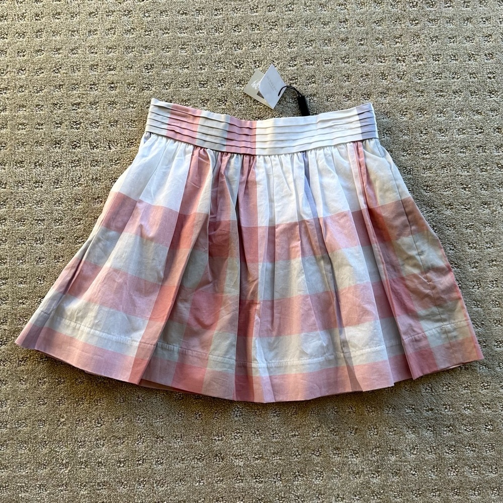 NWT Burberry Children’s Light Copper Pink Plaid Pintuck Skirt, Size 10Y